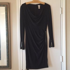 Black NWOT Cache dress with silver accent zippers
